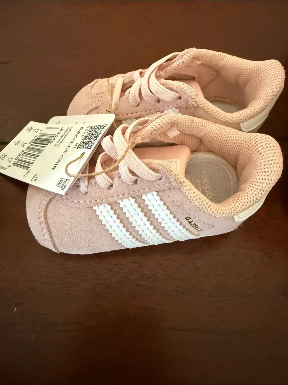adidas Pink Suede Baby Gazelle Crib Shoe with White Stripes